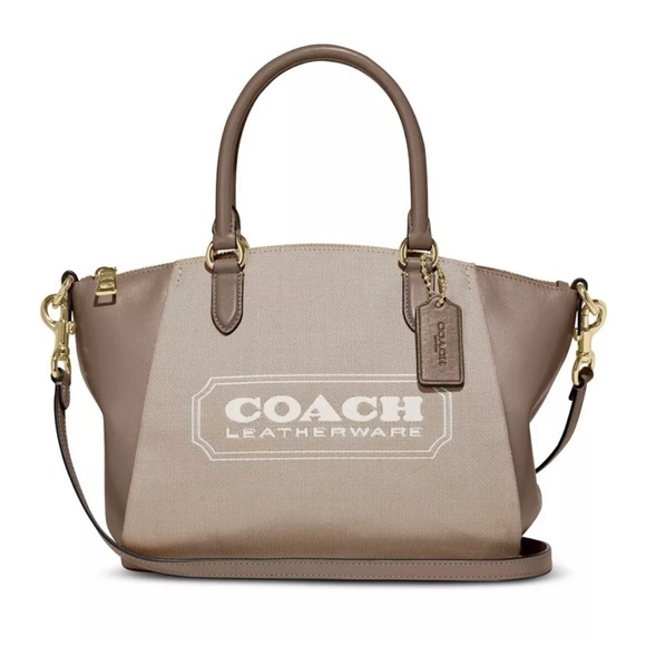 COACH Badge Jacquard Elise Satchel with Convertible Straps Taupe NWT - Picture 2 of 8